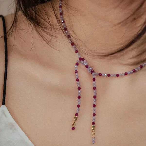 unique handmade red purple beaded necklace for women