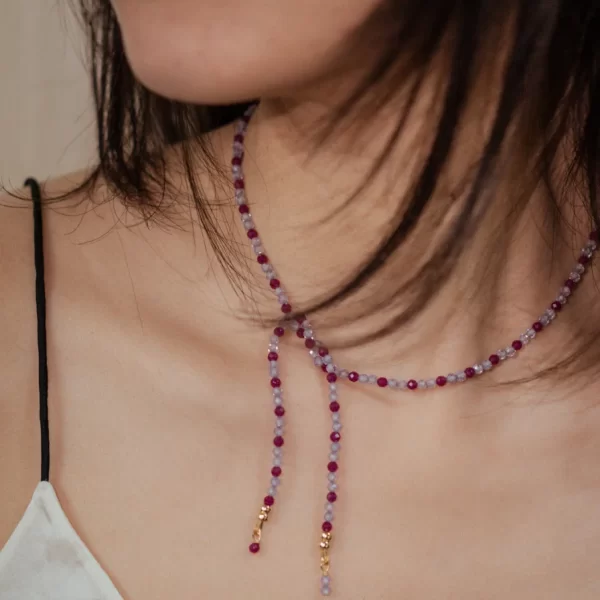 unique handmade red purple beaded necklace for women