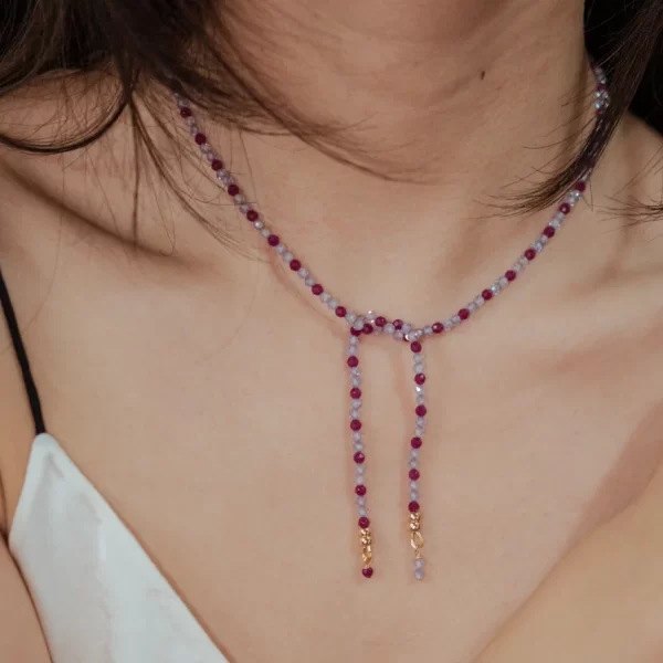 unique handmade red purple beaded necklace for women