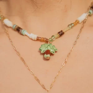 unique Handmade green white bead necklace for summer