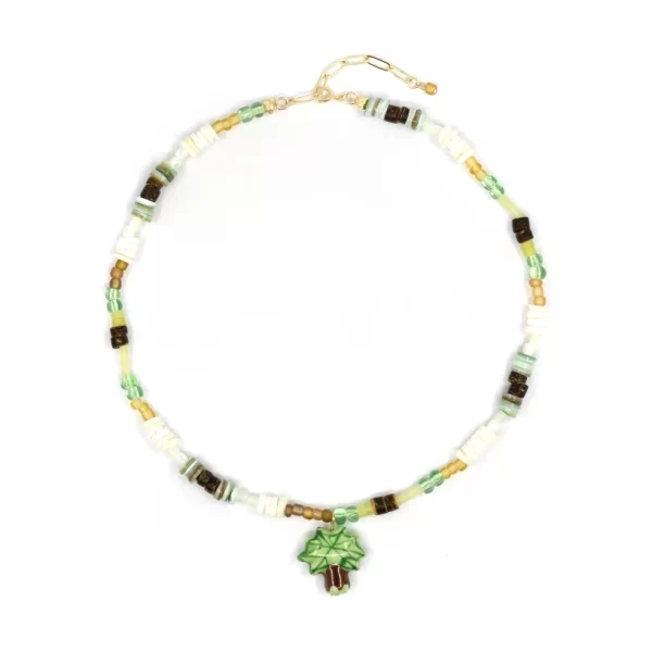 unique Handmade green white bead necklace for summer