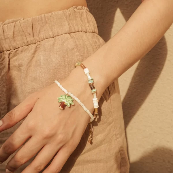 summer Handmade green white bead bracelet for guys