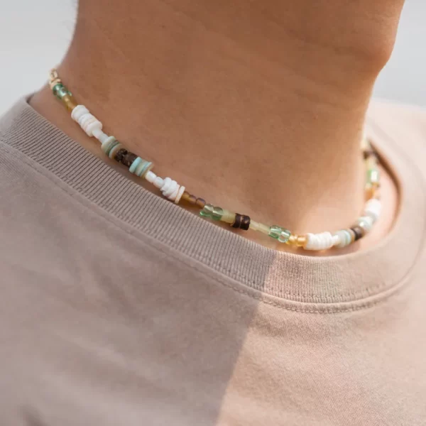 summer Handmade green white bead necklace men