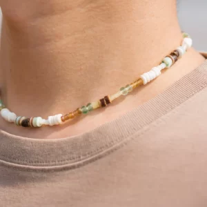 summer Handmade green white bead necklace men