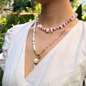 handmade white purple red bead necklace for women