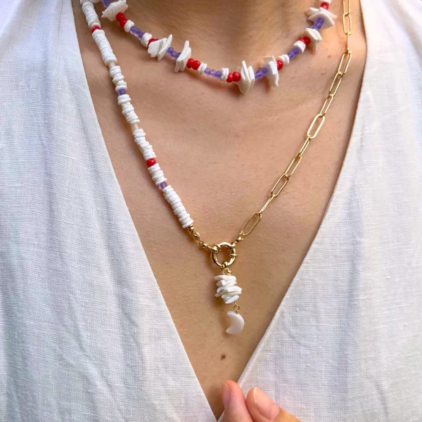 unique handmade long white bead pendant necklace for women