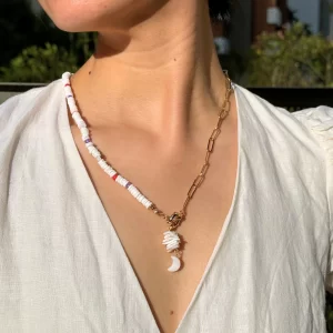 unique handmade long white bead pendant necklace for women