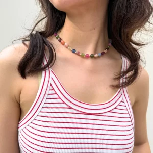 big colorful gemstone bead necklace for women