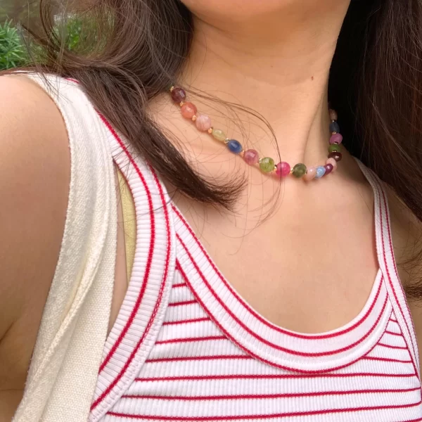 big colorful gemstone bead necklace for women