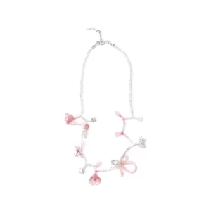 handmade dainty pink flower bead necklace