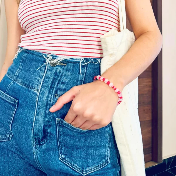 handmade daily wear white and red bead bracelet