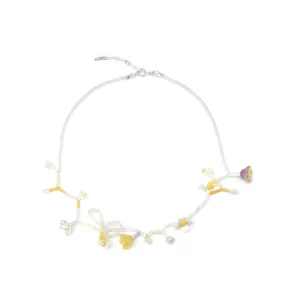 handmade dainty yellow flower seed bead necklace