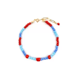 women's small blue red glass bead sea bracelet