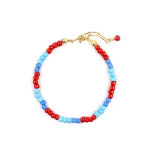 women's tiny blue red glass seed bead bracelet