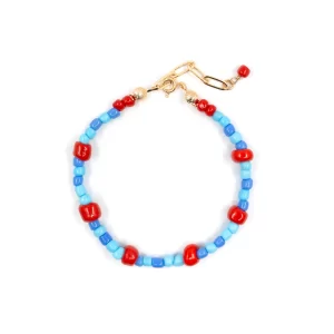 women's statement small blue red glass bead bracelet