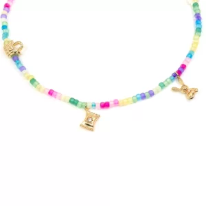 handmade colorful beaded necklace with charms for women