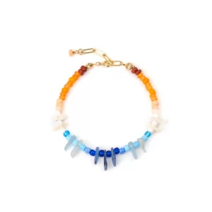 handmade white blue orange beach beaded bracelet