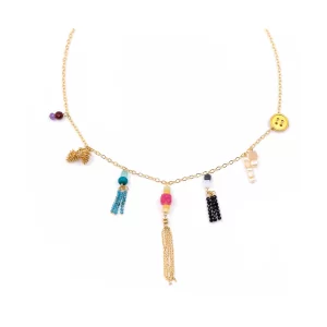 women’s handmade dainty chain necklace with colorful charms