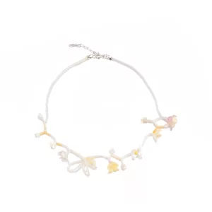 handmade dainty yellow flower seed bead necklace