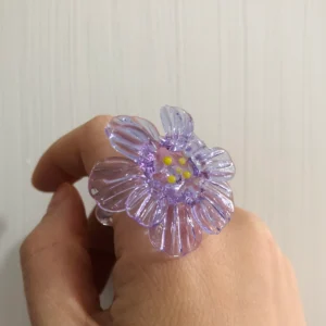 handmade purple Camellia liuli ring